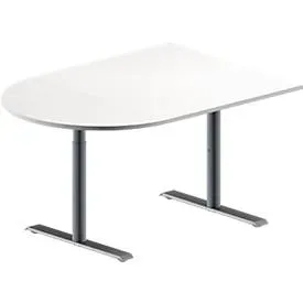 Schäfer Shop Genius Konferenztisch MODENA FLEX, Halbkreis, T-Fuss Rundrohr, B 1400 x T 1000 x H 650-850 mm, weiss/weissaluminium RAL 9006