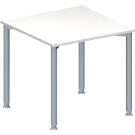 Schäfer Shop Genius Konferenztisch MODENA FLEX, Quadrat, 4-Fuss Rundrohr, B 800 x T 800 x H 720-840 mm, weiss/weissaluminium RAL 9006