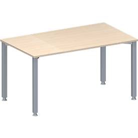 Schäfer Shop Genius Konferenztisch MODENA FLEX, Rechteck, 4-Fuss Quadratrohr, B 1400 x T 800 x H 720-840 mm, Ahorn/weissaluminium RAL 9006