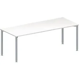 Schäfer Shop Genius Konferenztisch MODENA FLEX, Rechteck, 4-Fuss Rundrohr, B 2000 x T 800 x H 720-840 mm, weiss/weissaluminium RAL 9006