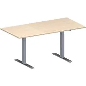 Schäfer Shop Genius Konferenztisch MODENA FLEX, Rechteck, T-Fuss Rechteckrohr, B 1600 x T 800 x H 650-850 mm, Ahorn/weissaluminium RAL 9006