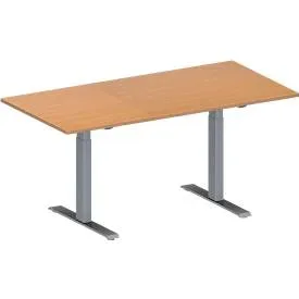 Schäfer Shop Genius Konferenztisch MODENA FLEX, Rechteck, T-Fuss Rechteckrohr, B 1600 x T 800 x H 650-850 mm, Buche/weissaluminium RAL 9006