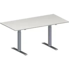 Schäfer Shop Genius Konferenztisch MODENA FLEX, Rechteck, T-Fuss Rechteckrohr, B 1600 x T 800 x H 650-850 mm, lichtgrau/weissaluminium RAL 9006