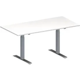 Schäfer Shop Genius Konferenztisch MODENA FLEX, Rechteck, T-Fuss Rechteckrohr, B 1600 x T 800 x H 650-850 mm, weiss/weissaluminium RAL 9006