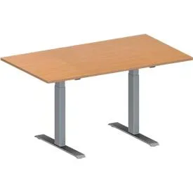 Schäfer Shop Genius Konferenztisch MODENA FLEX, Rechteck, T-Fuss Rundrohr, B 1400 x T 800 x H 650-850 mm, Buche/weissaluminium RAL 9006