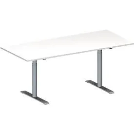 Schäfer Shop Genius Konferenztisch MODENA FLEX, Rechteck, T-Fuss Rundrohr, B 1800 x T 800 x H 650-850 mm, weiss/weissaluminium RAL 9006