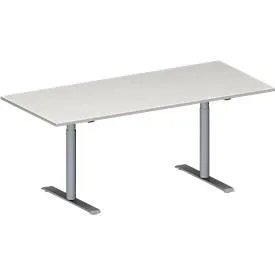 Schäfer Shop Genius Konferenztisch MODENA FLEX, Rechteck, T-Fuss Rundrohr, B 1800 x T 800 x H 650-850 mm, lichtgrau/weissaluminium RAL 9006
