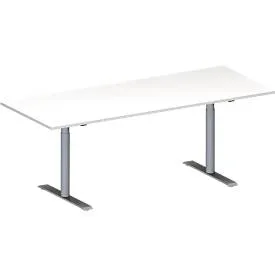 Schäfer Shop Genius Konferenztisch MODENA FLEX, Rechteck, T-Fuss Rundrohr, B 2000 x T 800 x H 650-850 mm, weiss/weissaluminium RAL 9006