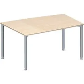 Schäfer Shop Genius Konferenztisch MODENA FLEX, Tonne, 4-Fuss Rundrohr, B 1400 x T 1000 x H 720-840 mm, Ahorn/weissaluminium RAL 9006