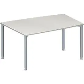 Schäfer Shop Genius Konferenztisch MODENA FLEX, Tonne, 4-Fuss Rundrohr, B 1400 x T 1000 x H 720-840 mm, lichtgrau/weissaluminium RAL 9006