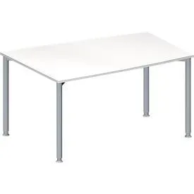 Schäfer Shop Genius Konferenztisch MODENA FLEX, Tonne, 4-Fuss Rundrohr, B 1400 x T 1000 x H 720-840 mm, weiss/weissaluminium RAL 9006