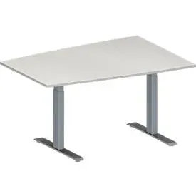 Schäfer Shop Genius Konferenztisch MODENA FLEX, Tonne, T-Fuss Rechteckrohr, B 1400 x T 1000 x H 650-850 mm, lichtgrau/weissaluminium RAL 9006
