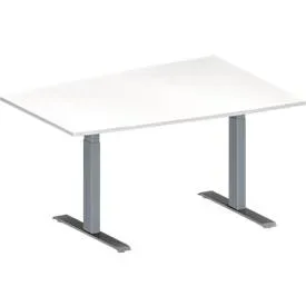 Schäfer Shop Genius Konferenztisch MODENA FLEX, Tonne, T-Fuss Rechteckrohr, B 1400 x T 1000 x H 650-850 mm, weiss/weissaluminium RAL 9006