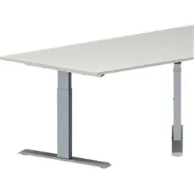 Schäfer Shop Genius Konferenztisch MODENA FLEX, Trapez, T-Fuss Rechteckrohr, B 1600 x T 800 x H 650-850 mm, lichtgrau/weissaluminium RAL 9006