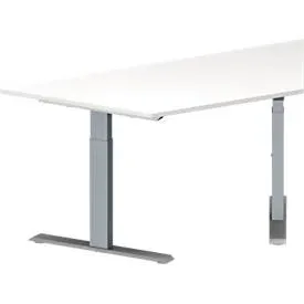 Schäfer Shop Genius Konferenztisch MODENA FLEX, Trapez, T-Fuss Rechteckrohr, B 1600 x T 800 x H 650-850 mm, weiss/weissaluminium RAL 9006