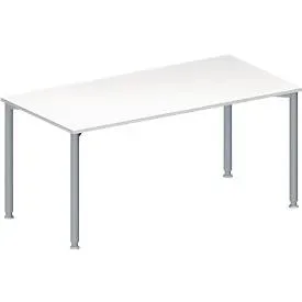 Schäfer Shop Genius Konferenztisch, Rechteck, 4-Fuss Rundrohr, B 1600 x T 800 x H 720-840 mm, weiss/weissaluminium RAL 9006