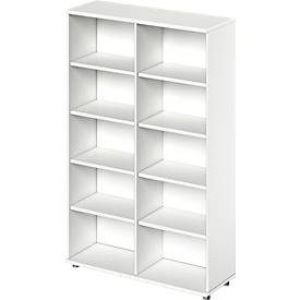 Schäfer Shop Genius Regal TETRIS WOOD, 5 OH, Höhe inkl. Gleiter, B 1200 mm, weiss