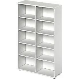 Schäfer Shop Genius Regal TETRIS WOOD, 5 OH, Höhe inkl. Gleiter, B 1200 mm, lichtgrau