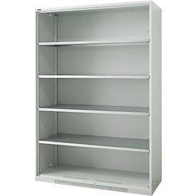 Schäfer Shop Genius Regalschrank FS, Stahl, mit Belüftungslöchern, B 1343 x T 520 x H 1950 mm, 5 OH, Lichtgrau, bis 750 kg