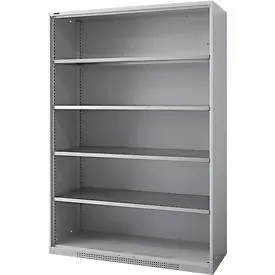Schäfer Shop Genius Regalschrank FS, Stahl, mit Belüftungslöchern, B 1343 x T 520 x H 1950 mm, 5 OH, Weissalu, bis 750 kg