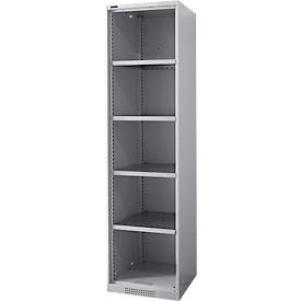 Schäfer Shop Genius Regalschrank FS, Stahl, mit Belüftungslöchern, B 545 x T 520 x H 1950 mm, 5 OH, Weissalu, bis 250 kg