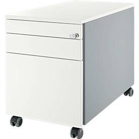 Schäfer Shop Genius Rollcontainer 126, 3 Schübe, Zentralverschluss, seitliche Griffnut, B 435 x T 765 x H 577 mm, weissalu/weissalu/weiss