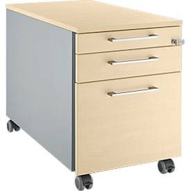 Schäfer Shop Genius Rollcontainer 126, mit Griff eckig, B 435 x H 577 mm, weissalu/weissalu/Ahorn-Dekor