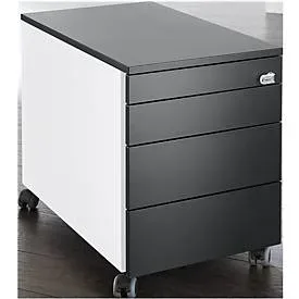 Schäfer Shop Genius Rollcontainer 1233, 4 Schübe, Zentralverschluss, seitliche Griffnut, B 435 x T 765 x H 577 mm, weiss/graphit