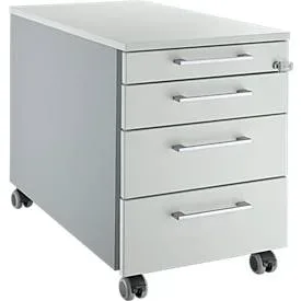 Schäfer Shop Genius Rollcontainer 1233, Griffe eckig, B 435 x H 577 mm, weissalu/lichtgrau/lichtgrau