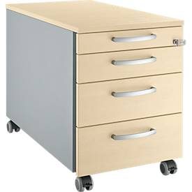 Schäfer Shop Genius Rollcontainer 1233, mit Griff rund, B 435 x H 577 mm, weissalu/weissalu/Ahorn-Dekor