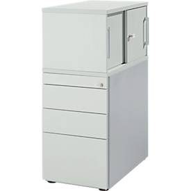 Schäfer Shop Genius Standcontainer mit Aufsatzschrank inkl. Schiebetür, komplett abschliessbar, seitliche Griffnut, lichtgrau