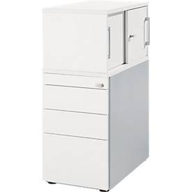 Schäfer Shop Genius Standcontainer mit Aufsatzschrank inkl. Schiebetür, komplett abschliessbar, seitliche Griffnut, weiss