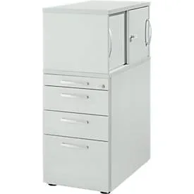 Schäfer Shop Genius Standcontainer mit Aufsatzschrank inkl. Schiebetür, komplett abschliessbar, runder Griff, lichtgrau
