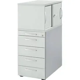 Schäfer Shop Genius Standcontainer mit Aufsatzschrank inkl. Schiebetür, komplett abschliessbar, runder Griff, lichtgrau
