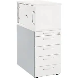 Schäfer Shop Genius Standcontainer mit Aufsatzschrank inkl. Schiebetür, komplett abschliessbar, runder Griff, weiss
