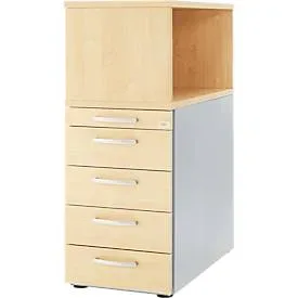 Schäfer Shop Genius Standcontainer mit Aufsatzregal, abschliessbar, runder Griff, Ahorn/weissalu