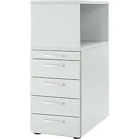Schäfer Shop Genius Standcontainer mit Aufsatzregal, abschliessbar, runder Griff, lichtgrau