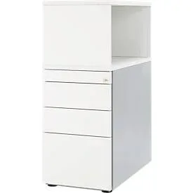 Schäfer Shop Genius Standcontainer mit Aufsatzregal, abschliessbar, seitliche Griffnut, weiss