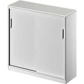 Schäfer Shop Genius Schiebetürenschrank TETRIS SOLID, 3 OH, B 1200 x H 1170 mm, Mitteltrennwand, 19 mm Abdeckplatte, lichtgrau/weissalu