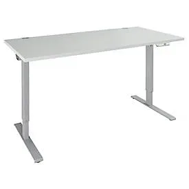 Schäfer Shop Genius Schreibtisch AERO FLEX, elektrisch höhenverstellbar, Rechteck, T-Fuss, B 1200 mm, lichtgrau/weissalu