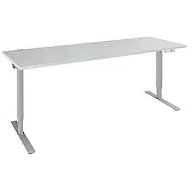 Schäfer Shop Genius Schreibtisch AERO FLEX, elektrisch höhenverstellbar, Rechteck, T-Fuss, B 2000 mm, lichtgrau/weissalu