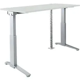 Schäfer Shop Genius Schreibtisch ERGOSTYLE S, elektrisch höhenverstellbar, C-Fuss, B 1600 mm, lichtgrau/alusilber, Memorymaster, Kabelschlange