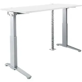 Schäfer Shop Genius Schreibtisch ERGOSTYLE S, elektrisch höhenverstellbar, C-Fuss, B 1600 mm, weiss/alusilber, Memorymaster, Kabelschlange