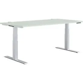 Schäfer Shop Genius Schreibtisch MODENA FLEX, elektrisch höhenverstellbar, Rechteck, T-Fuss, B 1600 x T 800 mm, lichtgrau/weissalu + Memorypanel