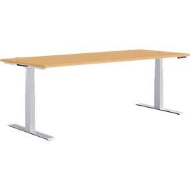 Schäfer Shop Genius Schreibtisch MODENA FLEX, elektrisch höhenverstellbar, Rechteck, T-Fuss, B 1800 x T 800 mm, Buche/weissalu