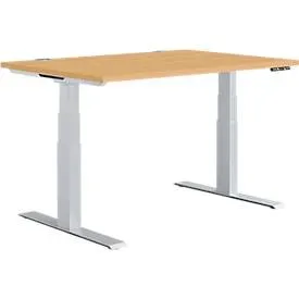 Schäfer Shop Genius Schreibtisch MODENA FLEX, elektrisch höhenverstellbar, Rechteck, T-Fuss, B 1200 x T 800 mm, Buche/weissalu