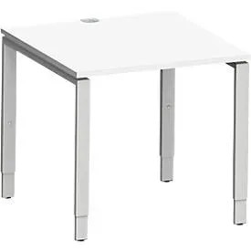 Schäfer Shop Genius Schreibtisch Modena Flex, Quadrat, 4-Fuss Rechteckrohr, B 800 x T 800 x H 650-850 mm, weiss/weissaluminium