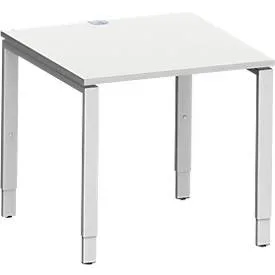 Schäfer Shop Genius Schreibtisch Modena Flex, Quadrat, 4-Fuss Rechteckrohr, B 800 x T 800 x H 650-850 mm, lichtgrau/weissaluminium