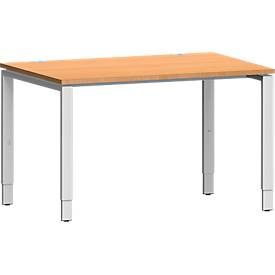 Schäfer Shop Genius Schreibtisch Modena Flex, Rechteck, 4-Fuss Rechteckrohr, B 1200 x T 800 x H 650-850 mm, Buche/weissaluminium