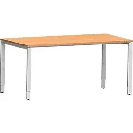 Schäfer Shop Genius Schreibtisch Modena Flex, Rechteck, 4-Fuss Rechteckrohr, B 1600 x T 800 x H 650-850 mm, Buche/weissaluminium